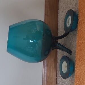 1960s Teal Glass Vase and Votive Holders